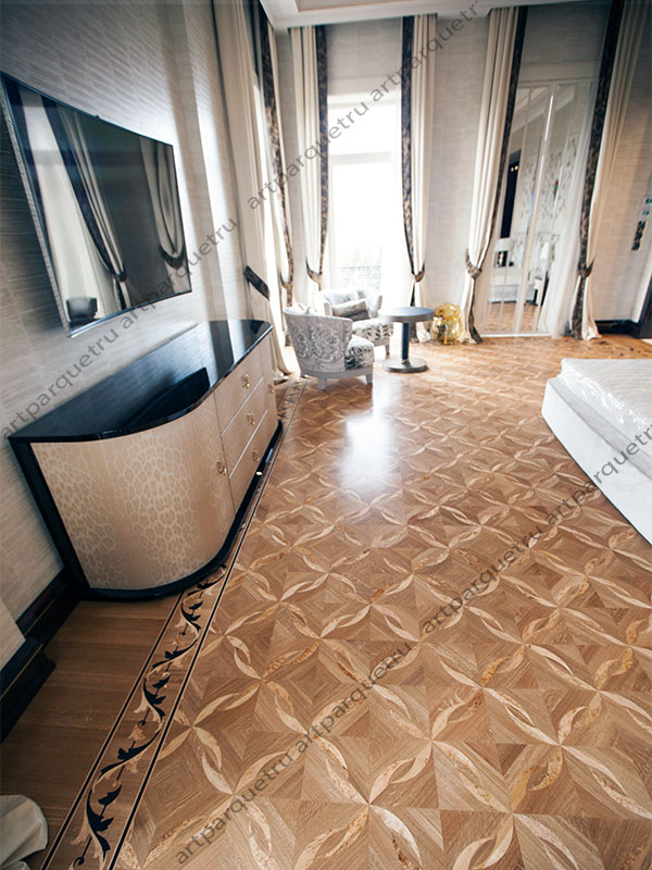 Artistic wood flooring in the bedroom